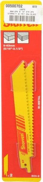 Starrett - 6" Long x 3/4" Thick, Bi-Metal Reciprocating Saw Blade - Straight Profile, 6 TPI, Toothed Edge, Universal Shank - Best Tool & Supply