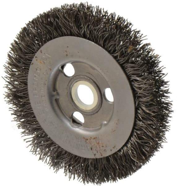 Anderson - 3" OD, 1/2" Arbor Hole, Crimped Steel Wheel Brush - 11/32" Face Width, 13/16" Trim Length, 0.0118" Filament Diam, 6,000 RPM - Best Tool & Supply