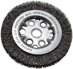 Anderson - 4-1/4" OD, 5/8" Arbor Hole, Crimped Steel Wheel Brush - 3/4" Face Width, 5/8" Trim Length, 0.014" Filament Diam, 6,000 RPM - Best Tool & Supply