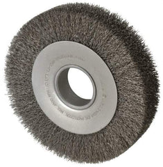 Anderson - 8" OD, 2" Arbor Hole, Crimped Steel Wheel Brush - 1-5/8" Face Width, 1-1/2" Trim Length, 0.014" Filament Diam, 4,500 RPM - Best Tool & Supply