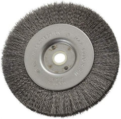 Anderson - 4" OD, 1/2" Arbor Hole, Crimped Steel Wheel Brush - 11/32" Face Width, 13/16" Trim Length, 0.006" Filament Diam, 6,000 RPM - Best Tool & Supply