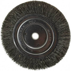 Anderson - 6" OD, 5/8" Arbor Hole, Crimped Steel Wheel Brush - 1/2" Face Width, 1-1/16" Trim Length, 0.008" Filament Diam, 6,000 RPM - Best Tool & Supply