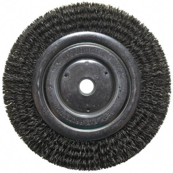 Anderson - 6" OD, 5/8" Arbor Hole, Crimped Steel Wheel Brush - 1/2" Face Width, 1-1/16" Trim Length, 0.014" Filament Diam, 6,000 RPM - Best Tool & Supply