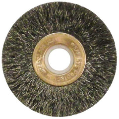 Anderson - 2" OD, 1/2" Arbor Hole, Crimped Steel Wheel Brush - 1/4" Face Width, 1/2" Trim Length, 0.006" Filament Diam, 20,000 RPM - Best Tool & Supply