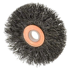 Anderson - 2-1/2" OD, 1/2" Arbor Hole, Crimped Steel Wheel Brush - 1/4" Face Width, 3/4" Trim Length, 0.0118" Filament Diam, 20,000 RPM - Best Tool & Supply