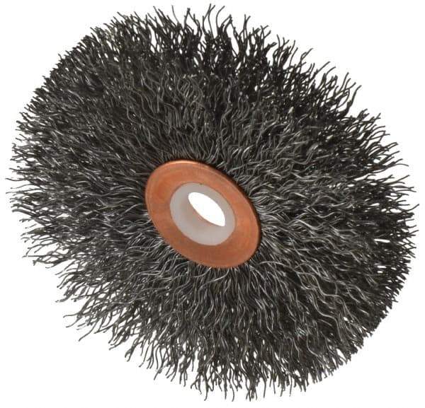 Anderson - 3" OD, 1/2" Arbor Hole, Crimped Steel Wheel Brush - 1/4" Face Width, 1" Trim Length, 0.0118" Filament Diam, 20,000 RPM - Best Tool & Supply