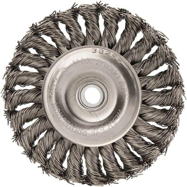 Anderson - 4" OD, 1/2" Arbor Hole, Knotted Stainless Steel Wheel Brush - 1/2" Face Width, 1" Trim Length, 0.02" Filament Diam, 20,000 RPM - Best Tool & Supply