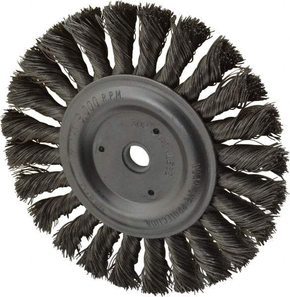 Anderson - 6" OD, 1/2" Arbor Hole, Knotted Stainless Steel Wheel Brush - 1/2" Face Width, 1-7/16" Trim Length, 0.016" Filament Diam, 9,000 RPM - Best Tool & Supply