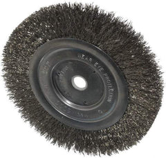 Anderson - 6" OD, 1/2" Arbor Hole, Crimped Stainless Steel Wheel Brush - 1/2" Face Width, 1-1/16" Trim Length, 0.0104" Filament Diam, 6,000 RPM - Best Tool & Supply