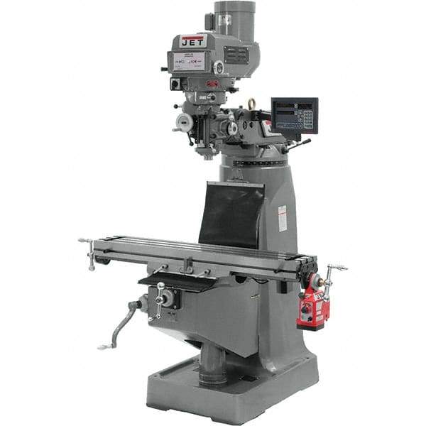 Jet - 9" Table Width x 49" Table Length, Variable Speed Pulley Control, 3 Phase Knee Milling Machine - R8 Spindle Taper, 3 hp - Best Tool & Supply