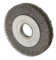 Anderson - 8" OD, 2" Arbor Hole, Crimped Steel Wheel Brush - 1-1/8" Face Width, 1-1/2" Trim Length, 0.014" Filament Diam, 4,500 RPM - Best Tool & Supply