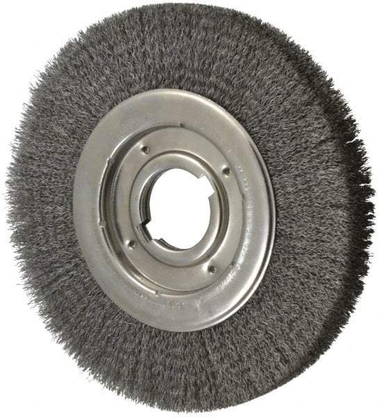 Anderson - 10" OD, 2" Arbor Hole, Crimped Steel Wheel Brush - 1-1/4" Face Width, 2" Trim Length, 0.0118" Filament Diam, 3,600 RPM - Best Tool & Supply