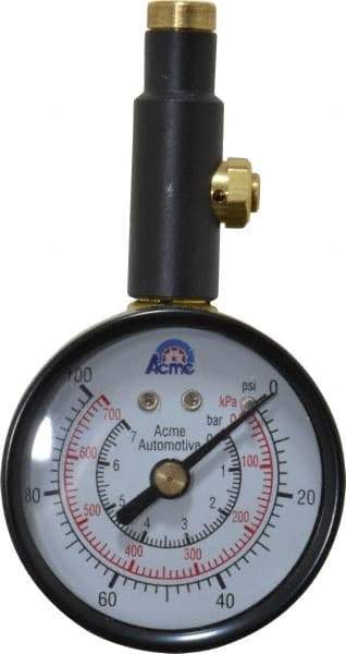 Acme - 0 to 100 psi Dial Straight Tire Pressure Gauge - Closed Check - Best Tool & Supply