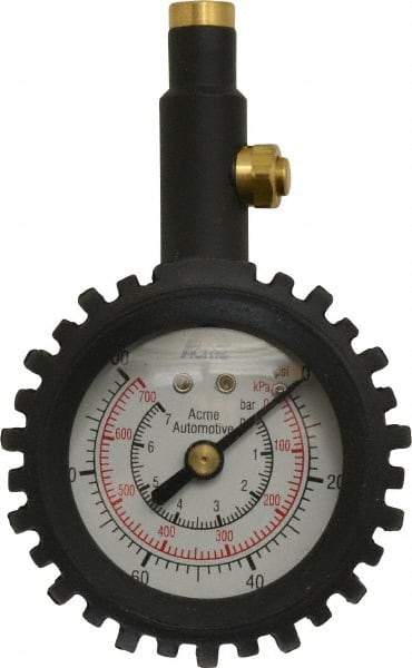 Acme - 0 to 100 psi Dial Straight Tire Pressure Gauge - Closed Check - Best Tool & Supply