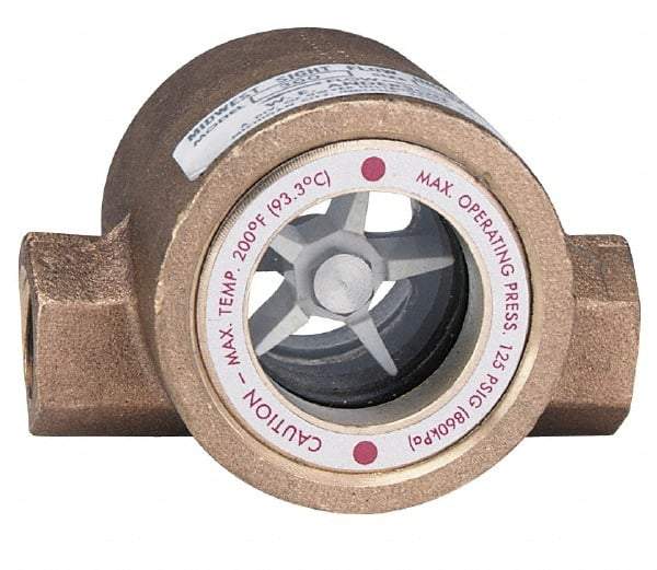 Dwyer - 1/4 Inch, Bronze Body Sight Flow Indicator - 125 Max psi, 3-1/16 Inch Overall Length, 200°F - Best Tool & Supply