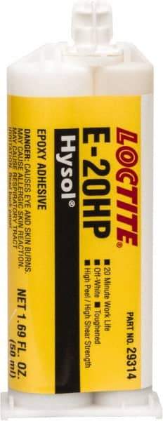 Loctite - 50 mL Cartridge Two Part Epoxy - 20 min Working Time, 4,690 psi Shear Strength, Series E-20HP - Best Tool & Supply