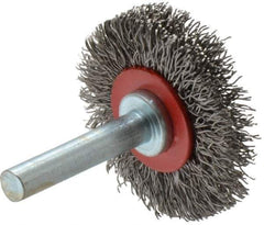 Value Collection - 1-5/8" OD, 1/4" Shank Diam, Crimped Steel Wheel Brush - 5/16" Face Width, 9/16" Trim Length, 0.015" Filament Diam, 18,000 RPM - Best Tool & Supply