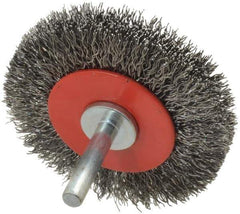 Value Collection - 2-5/8" OD, 1/4" Shank Diam, Crimped Steel Wheel Brush - 1/2" Face Width, 3/4" Trim Length, 0.015" Filament Diam, 15,000 RPM - Best Tool & Supply