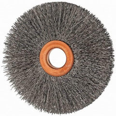 Value Collection - 3" OD, 1/2" Arbor Hole, Crimped Steel Wheel Brush - 3/8" Face Width, 1" Trim Length, 0.007" Filament Diam, 15,000 RPM - Best Tool & Supply