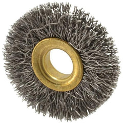 Value Collection - 1-1/2" OD, 3/8" Arbor Hole, Crimped Steel Wheel Brush - 1/4" Face Width, 3/8" Trim Length, 0.012" Filament Diam, 20,000 RPM - Best Tool & Supply