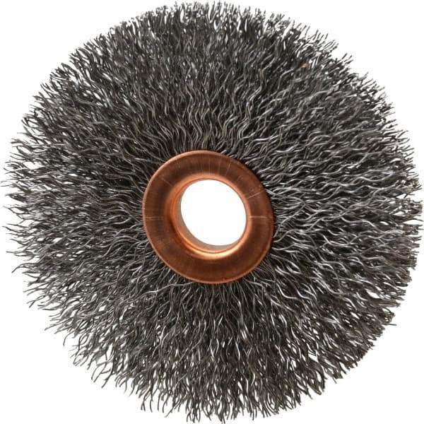 Value Collection - 3" OD, 1/2" Arbor Hole, Crimped Steel Wheel Brush - 3/8" Face Width, 1" Trim Length, 0.012" Filament Diam, 15,000 RPM - Best Tool & Supply