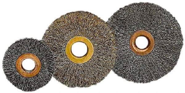 Value Collection - 2" OD, 1/2" Arbor Hole, Crimped Brass-Coated Steel Wheel Brush - 5/16" Face Width, 1/2" Trim Length, 0.007" Filament Diam, 15,000 RPM - Best Tool & Supply