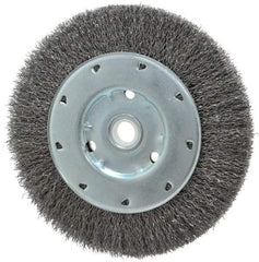 Value Collection - 6" OD, 1/2" Arbor Hole, Crimped Steel Wheel Brush - 1/2" Face Width, 1-15/64" Trim Length, 0.012" Filament Diam, 5,000 RPM - Best Tool & Supply