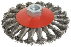 Value Collection - 4" OD, M14x2.00 Arbor Hole, Knotted Steel Wheel Brush - 1/2" Face Width, 7/8" Trim Length, 0.015" Filament Diam, 12,500 RPM - Best Tool & Supply