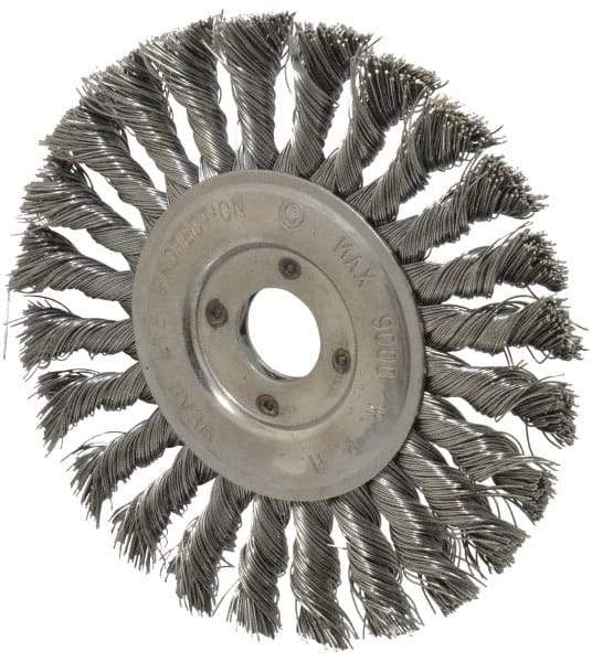 Value Collection - 6" OD, 7/8" Arbor Hole, Knotted Steel Wheel Brush - 1/2" Face Width, 1-1/2" Trim Length, 0.012" Filament Diam, 9,000 RPM - Best Tool & Supply