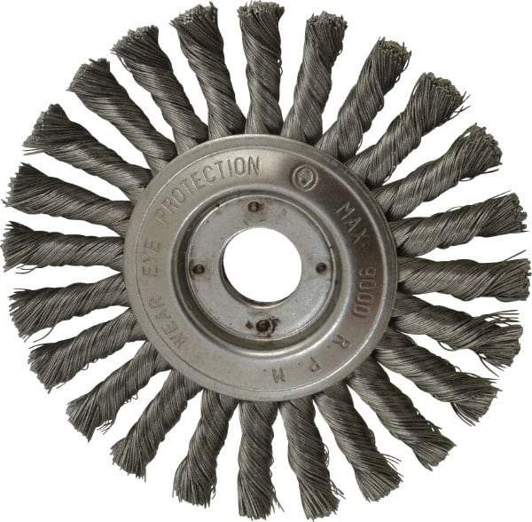 Value Collection - 6" OD, 7/8" Arbor Hole, Knotted Steel Wheel Brush - 1/2" Face Width, 1-1/2" Trim Length, 0.008" Filament Diam, 9,000 RPM - Best Tool & Supply