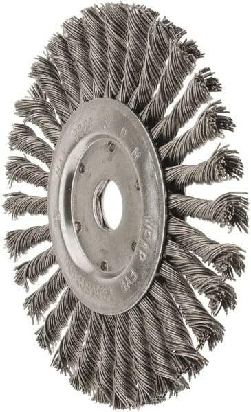 Value Collection - 7" OD, 7/8" Arbor Hole, Knotted Steel Wheel Brush - 1/2" Face Width, 1-11/16" Trim Length, 0.015" Filament Diam, 9,000 RPM - Best Tool & Supply