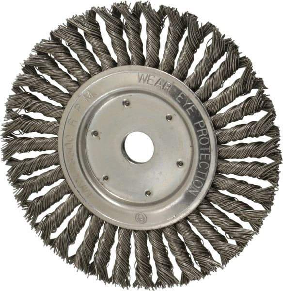 Value Collection - 8" OD, 7/8" Arbor Hole, Knotted Steel Wheel Brush - 1/2" Face Width, 1-11/16" Trim Length, 0.015" Filament Diam, 8,500 RPM - Best Tool & Supply