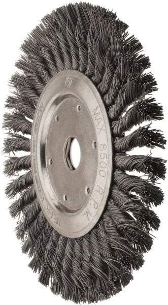 Value Collection - 8" OD, 7/8" Arbor Hole, Knotted Steel Wheel Brush - 1/2" Face Width, 1-11/16" Trim Length, 0.012" Filament Diam, 8,500 RPM - Best Tool & Supply