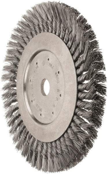 Value Collection - 10" OD, 1" Arbor Hole, Knotted Steel Wheel Brush - 5/8" Face Width, 1-11/16" Trim Length, 0.012" Filament Diam, 4,500 RPM - Best Tool & Supply