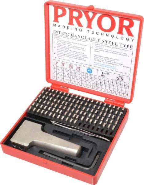 Pryor - 112 Piece, 3/32 Inch Character, Hardened Steel Type Set - 12 Character Capacity - Best Tool & Supply