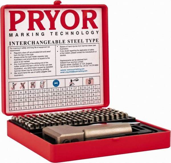 Pryor - 112 Piece, 1/8 Inch Character, Hardened Steel Type Set - 9 Character Capacity - Best Tool & Supply