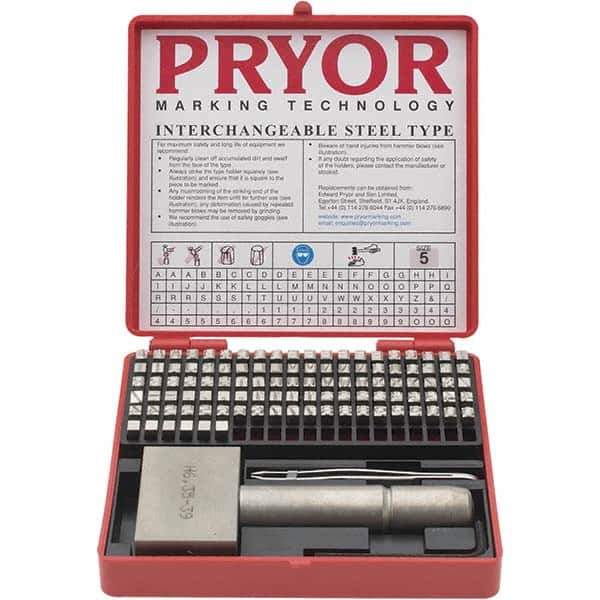 Pryor - 106 Piece, 3/16 Inch Character, Hardened Steel Type Set - 8 Character Capacity - Best Tool & Supply