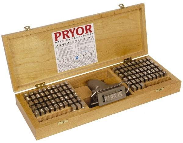 Pryor - 106 Piece, 3/8 Inch Character, Hardened Steel Type Set - 6 Character Capacity - Best Tool & Supply