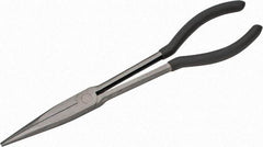 Value Collection - 11" OAL, 4" Jaw Length x 11/16" Jaw Width, Long Nose Pliers - Serrated Jaw, Straight Head, Plastic Dipped Handles - Best Tool & Supply