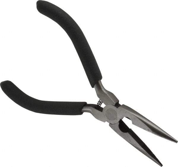 Value Collection - 5" OAL, 1-1/2" Jaw Length x 9/16" Jaw Width, Long Nose Side Cutting Mini Pliers - Serrated Jaw, Plastic Dipped Handles, with Spring - Best Tool & Supply