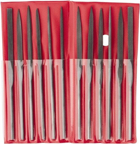 Value Collection - 12 Piece Swiss Pattern File Set - 5-1/2" Long, 2 Coarseness, Round Handle, Set Includes Barrette, Crossing, Equalling, Flat, Half Round, Knife, Round, Round Edge Joint, Slitting, Square, Three Square - Best Tool & Supply