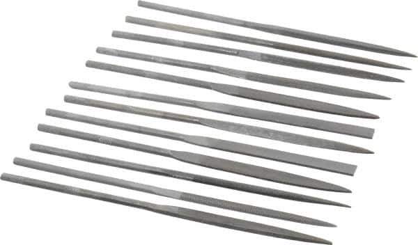 Value Collection - 12 Piece Swiss Pattern File Set - 6-1/4" Long, 0 Coarseness, Round Handle, Set Includes Barrette, Crossing, Equalling, Flat, Half Round, Knife, Round, Round Edge Joint, Slitting, Square, Three Square - Best Tool & Supply