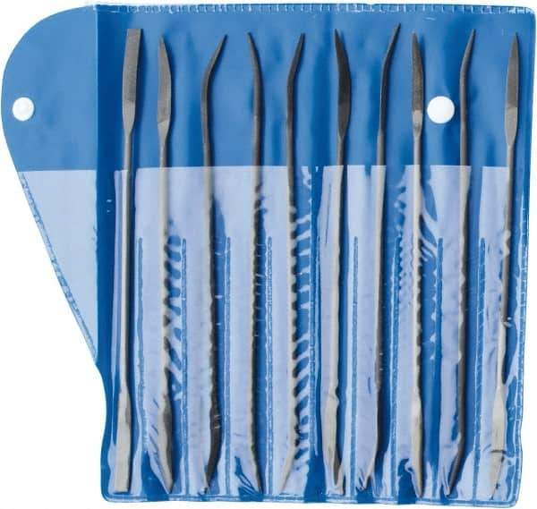 Value Collection - 10 Piece Swiss Pattern File Set - 7" Long, 2 Coarseness, Die Sinker's Handle, Set Includes Barrette, Crossing, Equalling, Flat, Half Round, Knife, Round, Round Edge Joint, Slitting, Square, Three Square - Best Tool & Supply