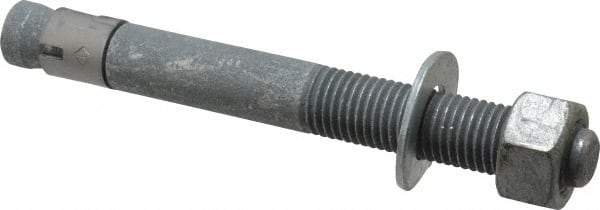 Made in USA - 1" Diam, 1" Drill, 9" OAL, 1-1/8" Min Embedment Wedge Expansion Concrete Anchor - Grade 5 Steel, Galvanized Finish, Hex Nut Head, Hex Drive, 4" Thread Length - Best Tool & Supply