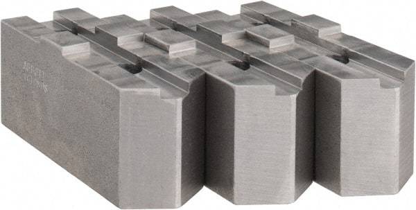 Abbott Workholding Products - 10" & Up Chuck Capacity, Tongue & Groove Attachment, Square Soft Lathe Chuck Jaw - 3 Jaws, Steel, 2-1/8" Btw Mount Hole Ctrs, 4-1/2" Long x 1-1/2" Wide x 2" High, 1/2" Groove, 1/2" Fastener - Best Tool & Supply