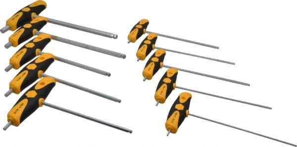 Wiha - 10 Piece T-Handle Ball End Hex Key Set - Hex Range 5/32 to 3/8", Chrome Vanadium Molybdenum - Best Tool & Supply