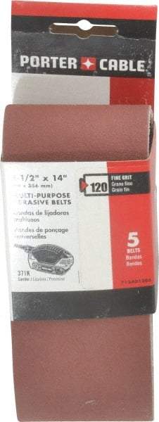 Porter-Cable - 2-1/2" Wide x 14" OAL, 120 Grit, Aluminum Oxide Abrasive Belt - Aluminum Oxide, Fine, Coated, X Weighted Cloth Backing - Best Tool & Supply