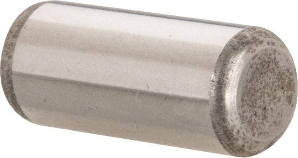 Made in USA - 7/16" Diam x 1" Pin Length Grade 8 Alloy Steel Standard Dowel Pin - Bright Finish, C 47-58 & C 60 (Surface) Hardness, 22,550 Lb (Single Shear), 45,100 Lb (Double Shear) Breaking Strength, 1 Beveled & 1 Rounded End - Best Tool & Supply