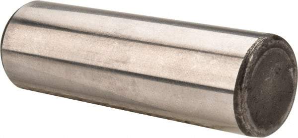 Made in USA - 5/8" Diam x 2" Pin Length Grade 8 Alloy Steel Standard Dowel Pin - Bright Finish, C 47-58 & C 60 (Surface) Hardness, 46,000 Lb (Single Shear), 92,000 Lb (Double Shear) Breaking Strength, 1 Beveled & 1 Rounded End - Best Tool & Supply