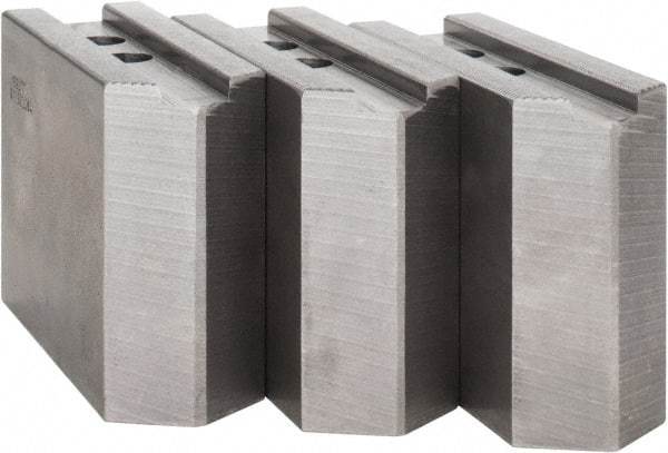 Abbott Workholding Products - 12" & Up Chuck Capacity, 1.5mm x 60° Serrated Attachment, Square Soft Lathe Chuck Jaw - 3 Jaws, Steel, 1.1811" Btw Mount Hole Ctrs, 5-1/2" Long x 2" Wide x 4" High, 0.8268" Groove, 0.6299" & 16mm Fastener - Best Tool & Supply